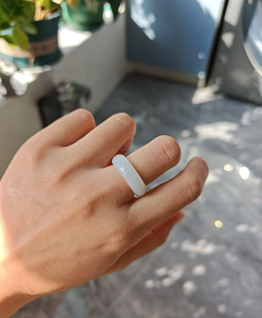 Natural White Jade Ring - Elegant Translucent Band