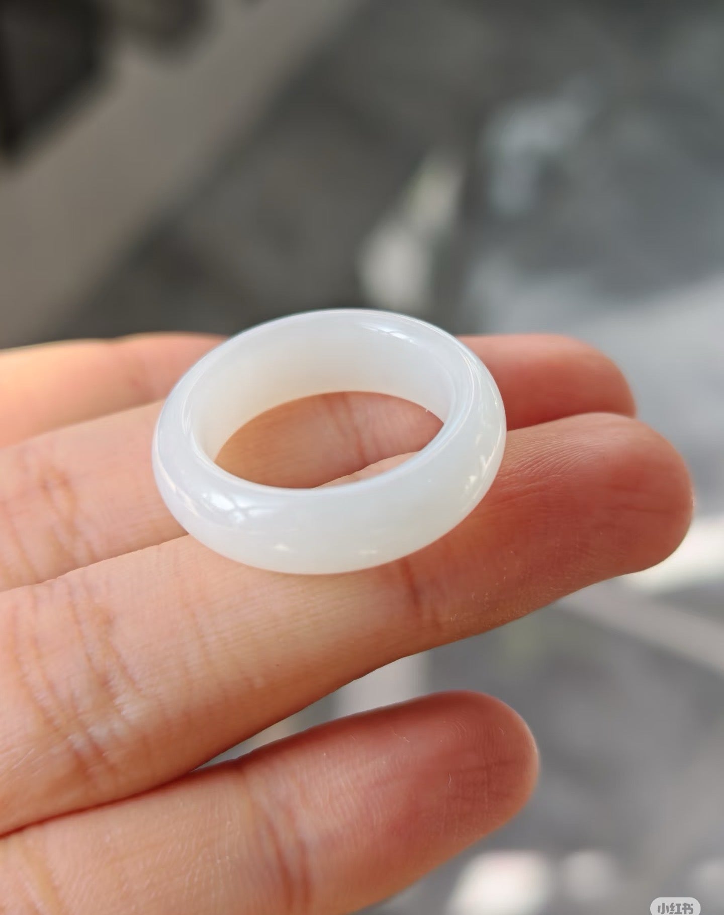 Natural White Jade Ring - Elegant Translucent Band