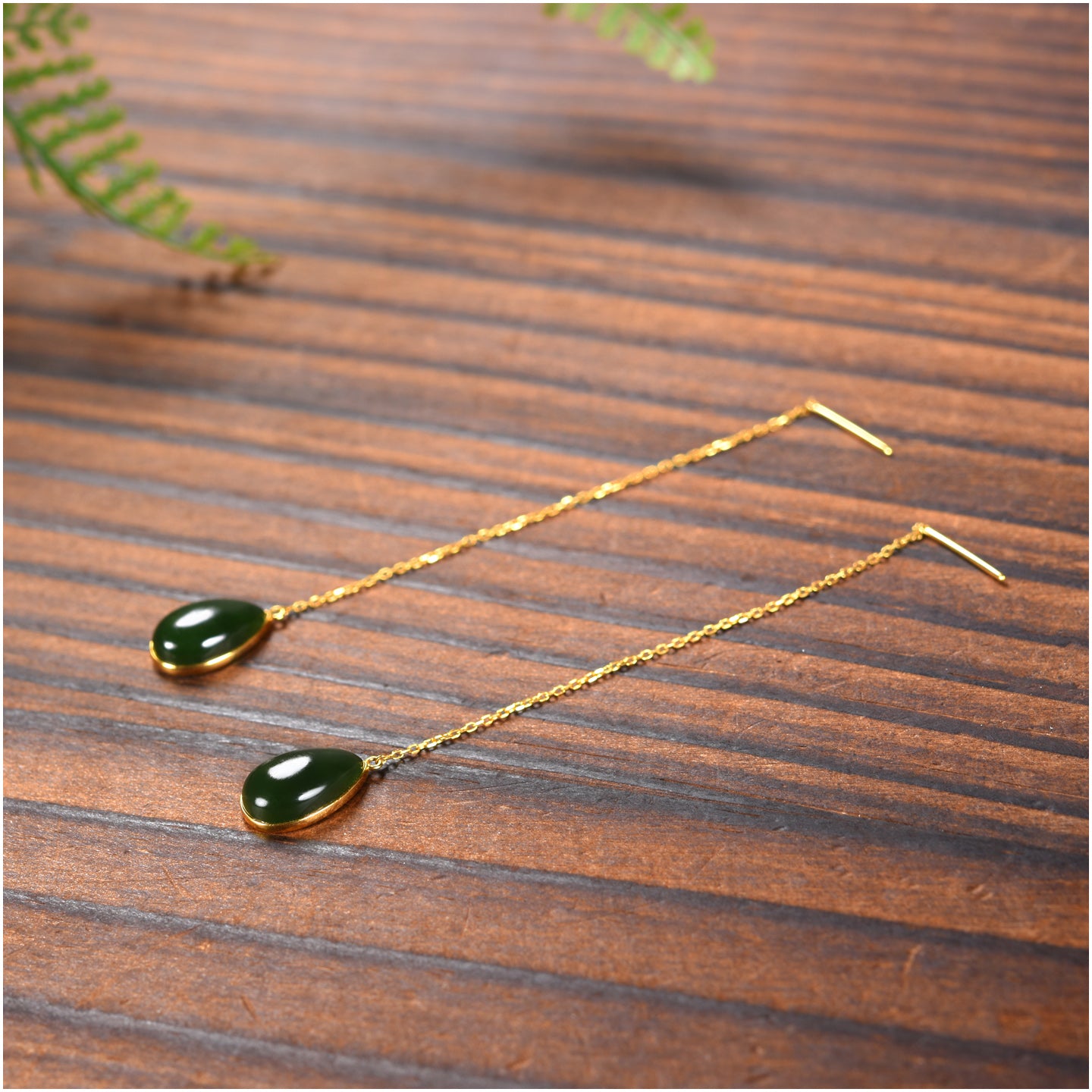 Green Jade Teardrop Earrings with Gold Plating