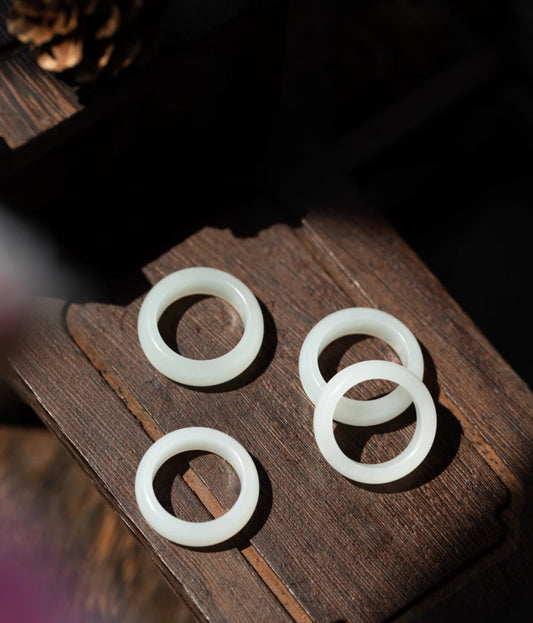 Natural White Jade Ring - Elegant Translucent Band