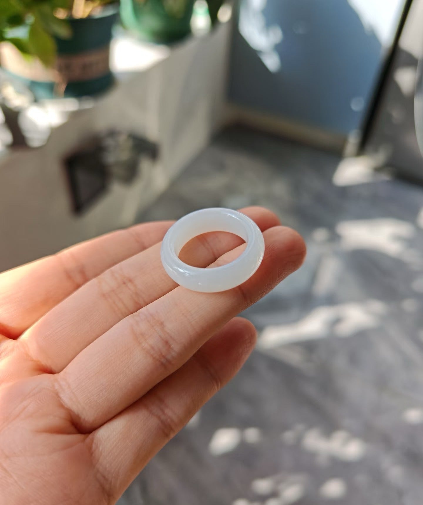 Natural White Jade Ring - Elegant Translucent Band
